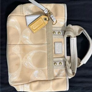 Vintage Coach Beige and White Tote Bag